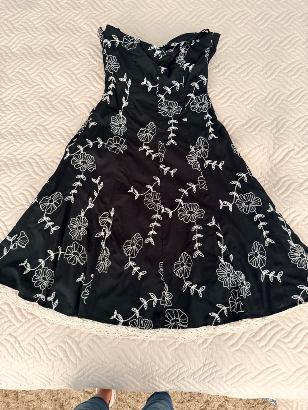 Black Floral Embroidered A-Line Dress